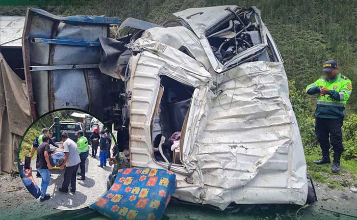 Cuatro heridos deja despiste y volcadura de camión FUSO en Lambrama